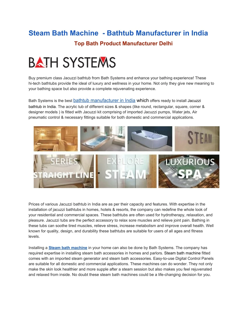 steam bath machine bathtub manufacturer in india