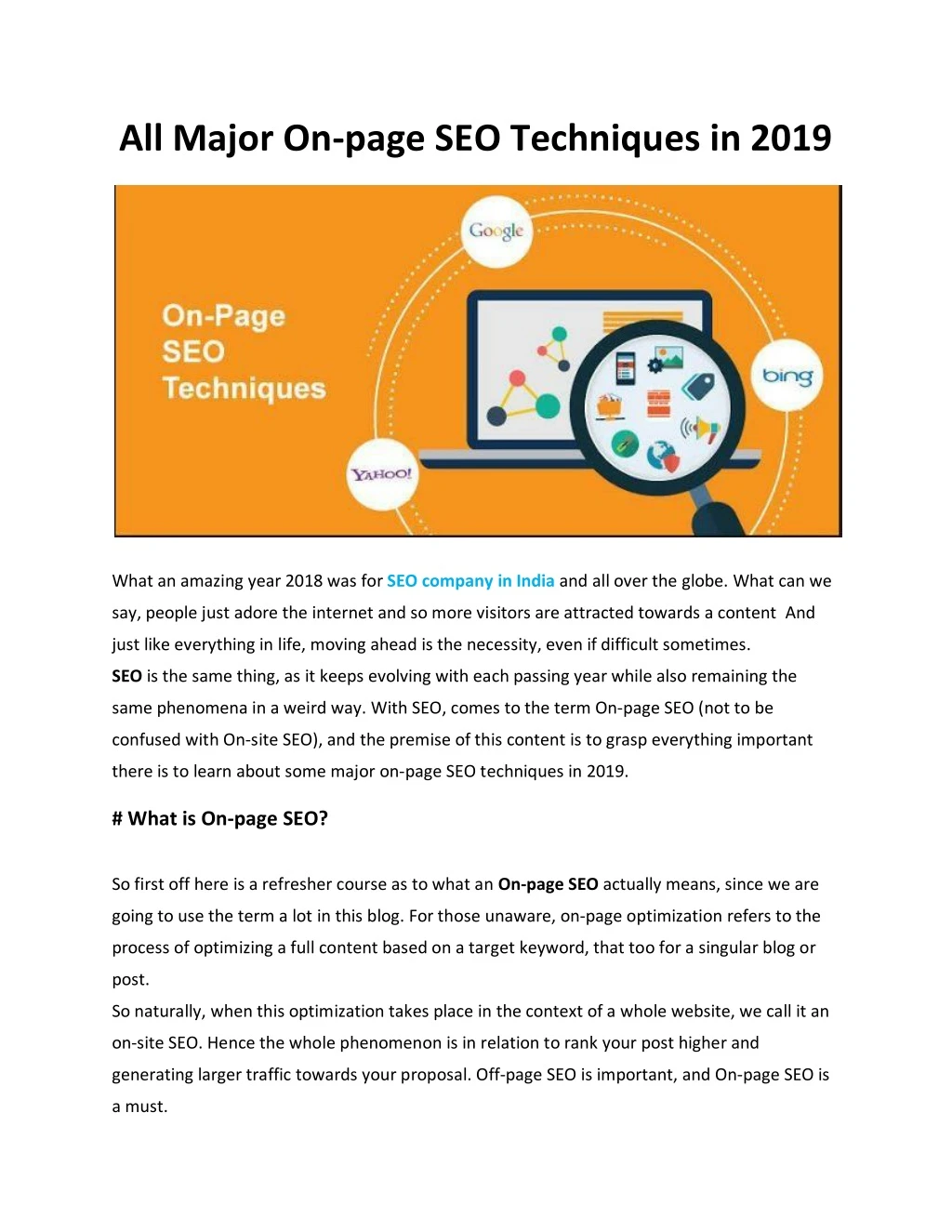 all major on page seo techniques in 2019