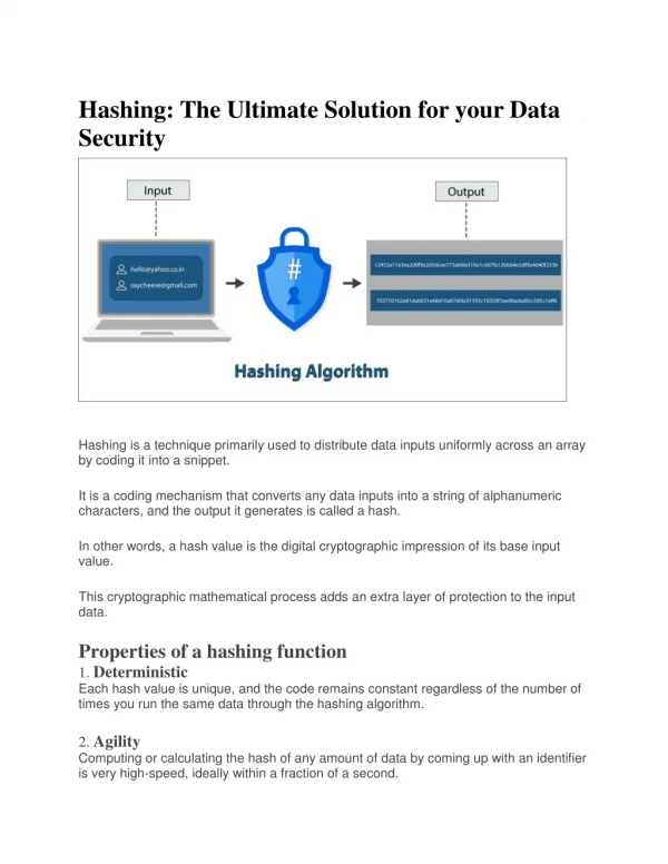 Hashing: The Ultimate Solution for your Data Security; best in recent times