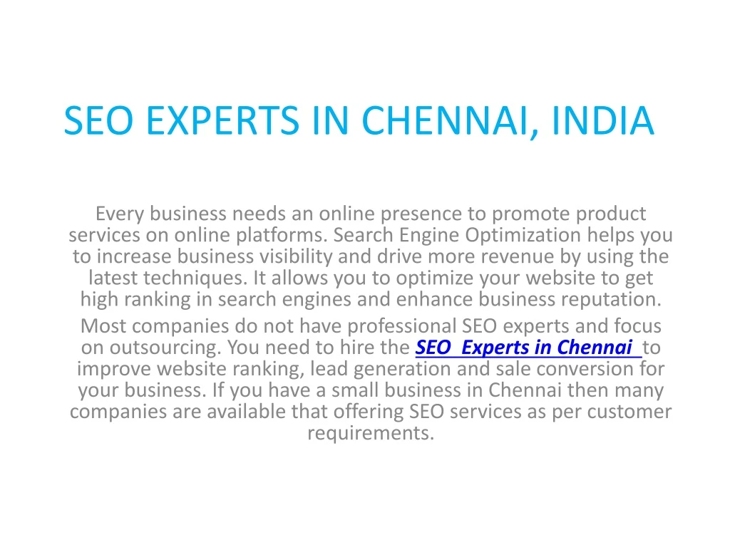 seo experts in chennai india