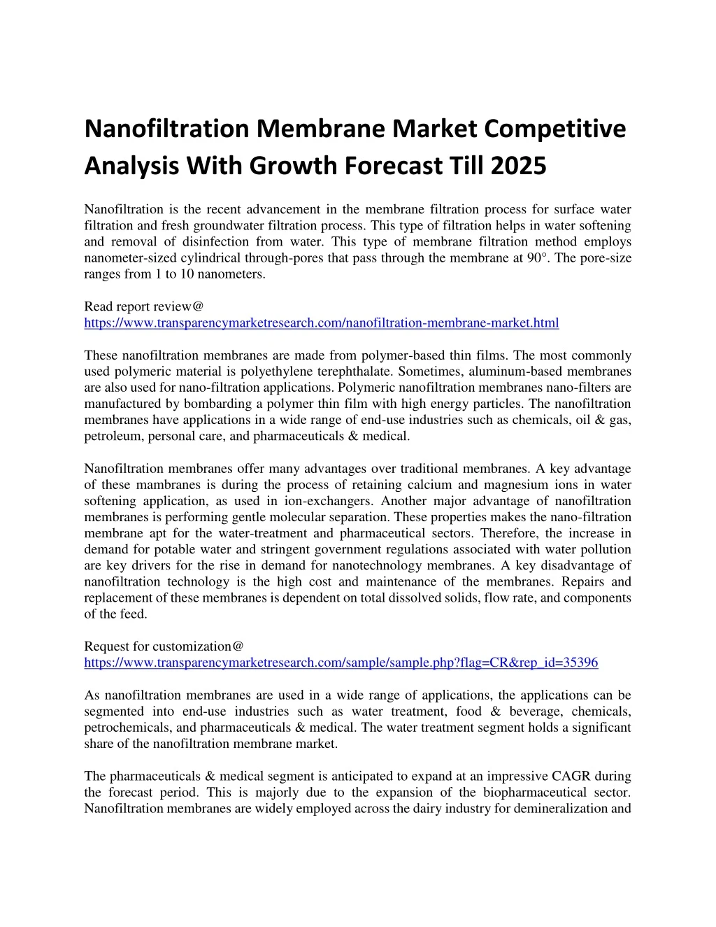 nanofiltration membrane market competitive