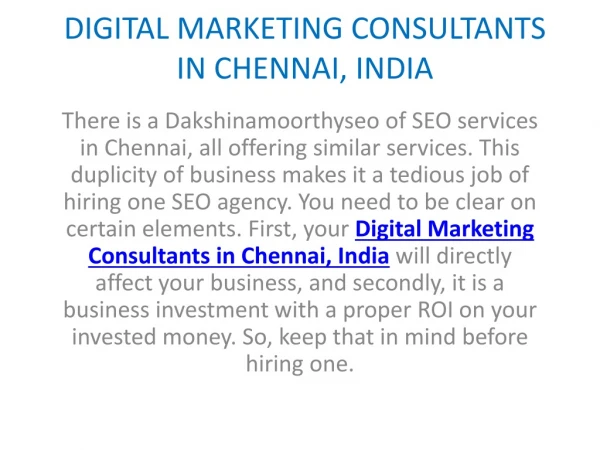 Digital Marketing Consultants Chennai, India.