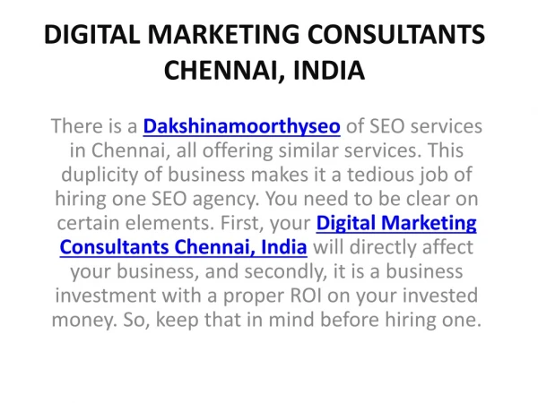 Digital Marketing Consultants Chennai, India.