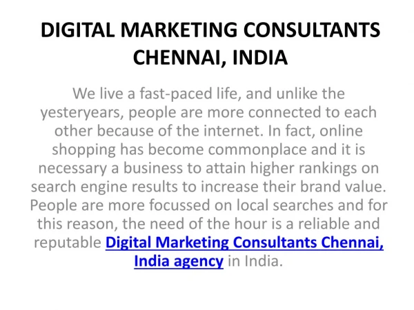 Digital Marketing Consultants Chennai, India.