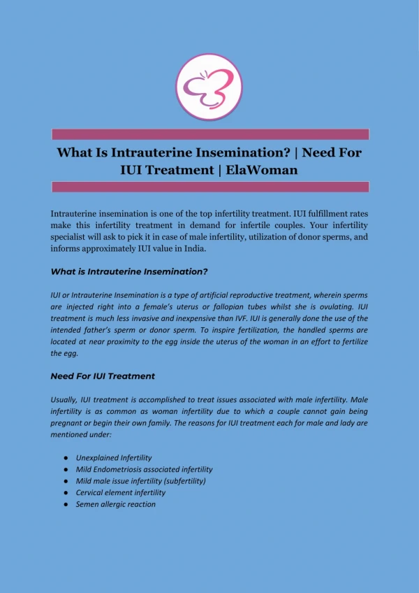 What Is Intrauterine Insemination? | Need For IUI Treatment | ElaWoman