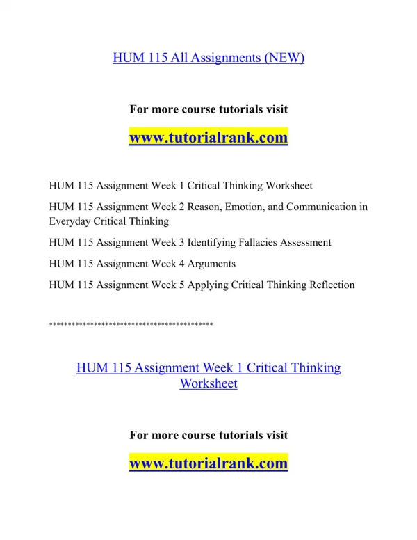 HUM 115 Social Responsibility / tutorialrank.com