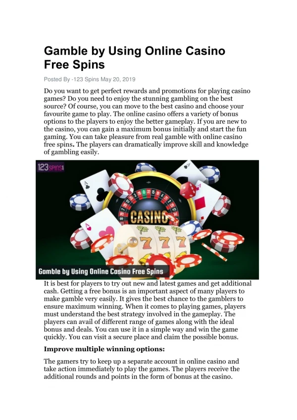 Gamble by Using Online Casino Free Spins