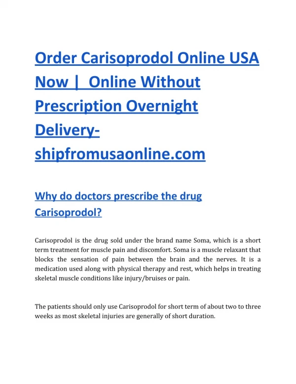 Order Carisoprodol Online USA Now | Online Without Prescription Overnight Delivery- shipfromusaonline.com