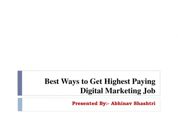 Best Ways to Get Highest Paying Digital Marketing Job