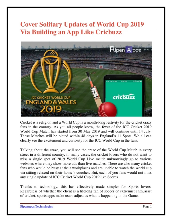 Cover Solitary Updates of World Cup 2019 Via Building an App Like Cricbuzz