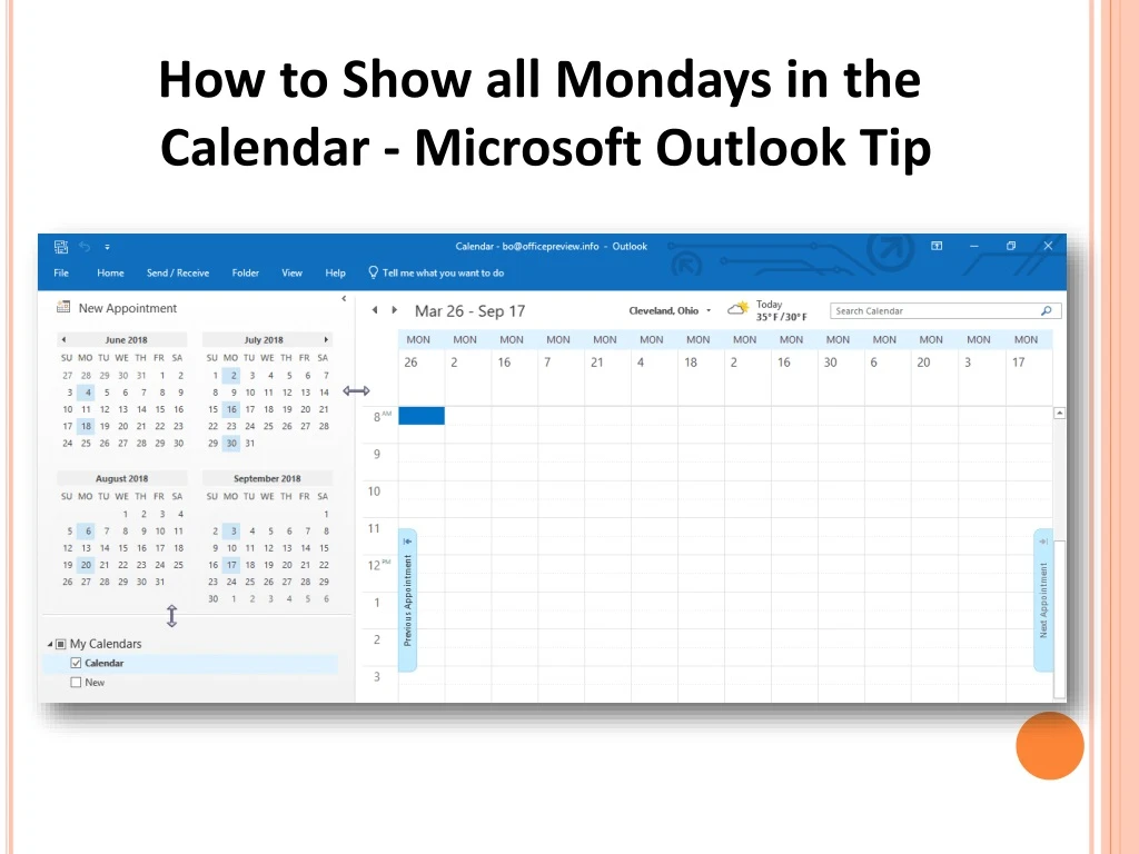 how to show all mondays in the calendar microsoft