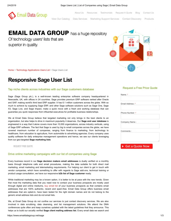 Sage Customers Mailing List - Email Data Group
