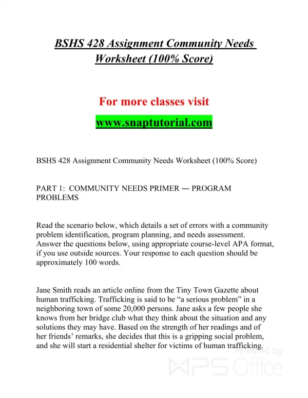 bshs 428 assignment community needs worksheet