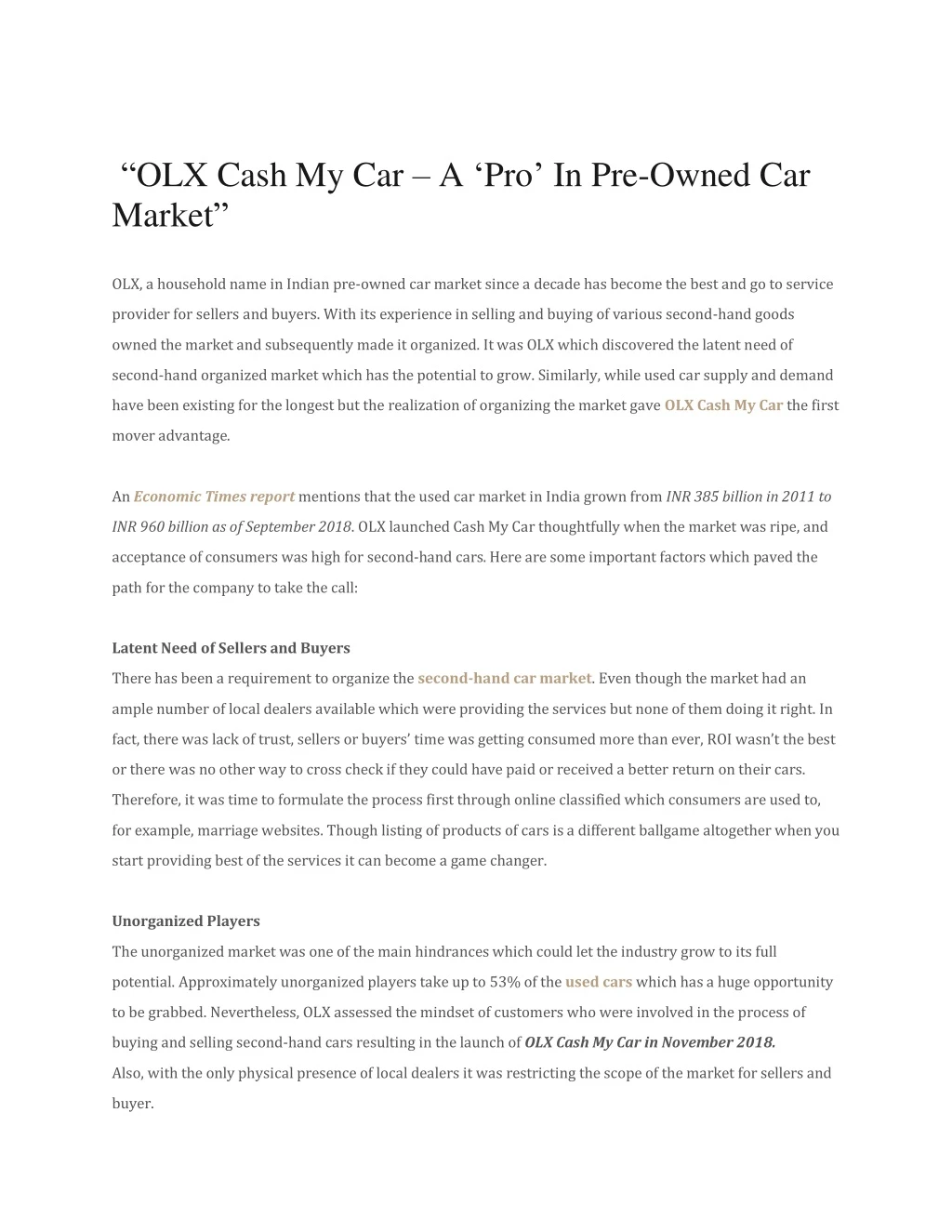 olx cash my car a pro in pre owned car market