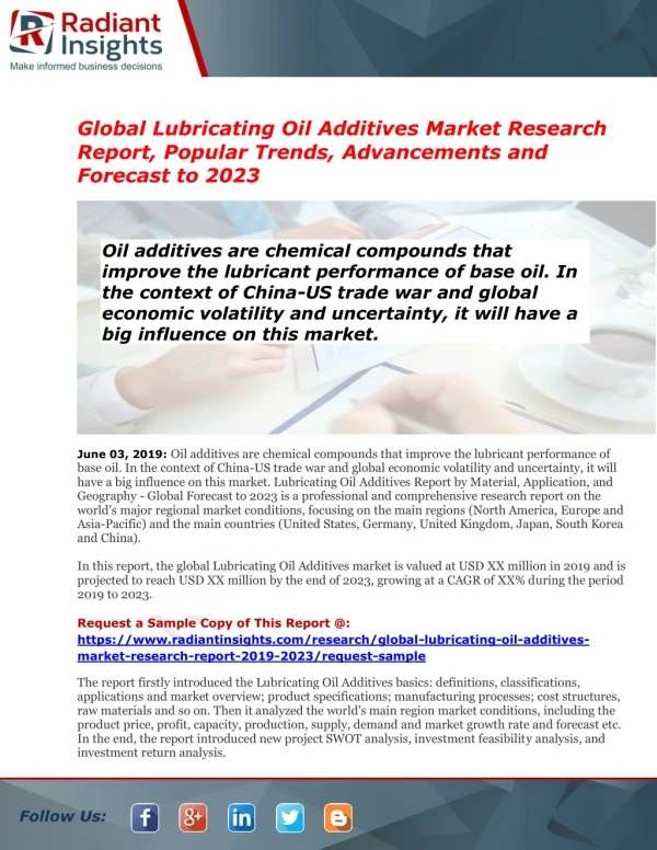 Lubricating Oil Additives Market Demands, Types and Projected Industry Size & Shares 2023