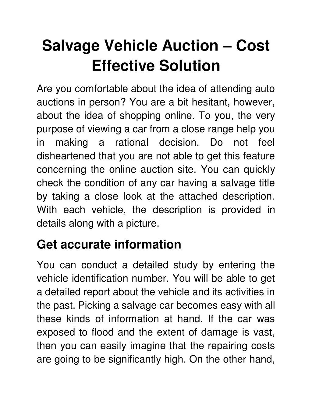 salvage vehicle auction cost effective solution
