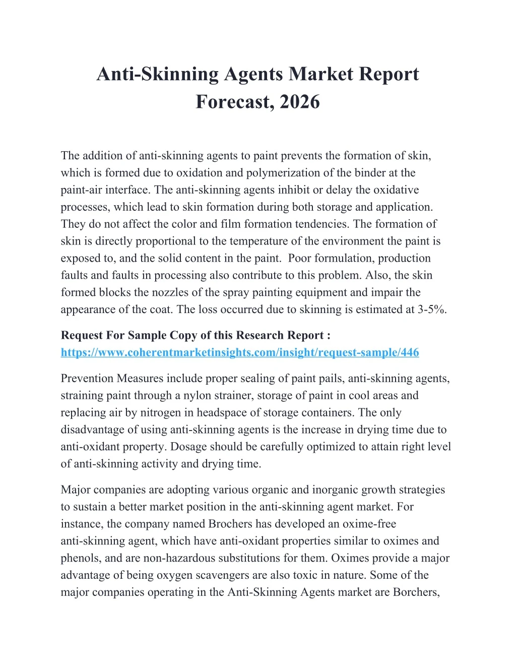 anti skinning agents market report forecast 2026
