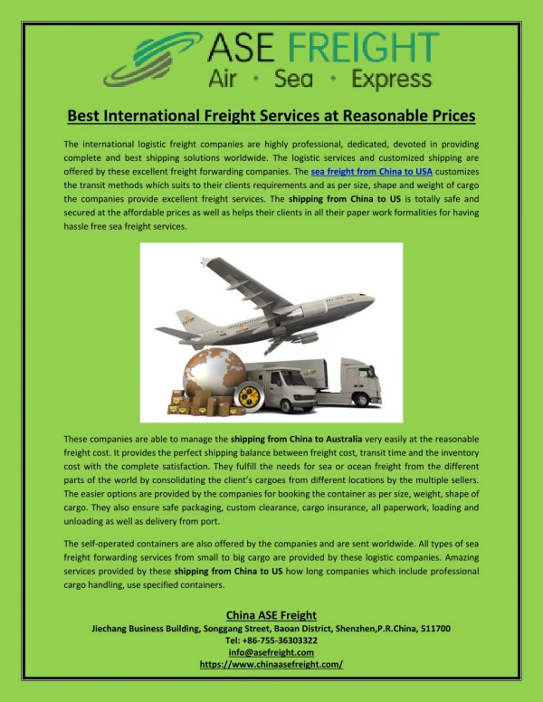 Best International Freight Services at Reasonable Prices