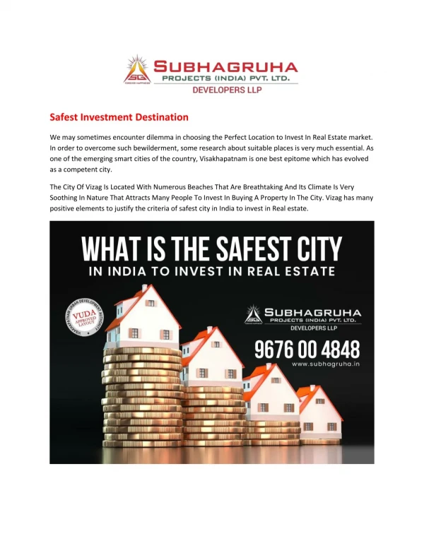 Safest City To Invest In Real Estate | Real Estate In Vizag - Subhagruha