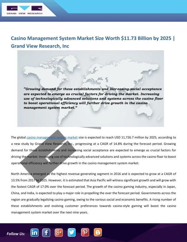 Casino Management System Market Anticipated to Achieve Lucrative Growth by 2025