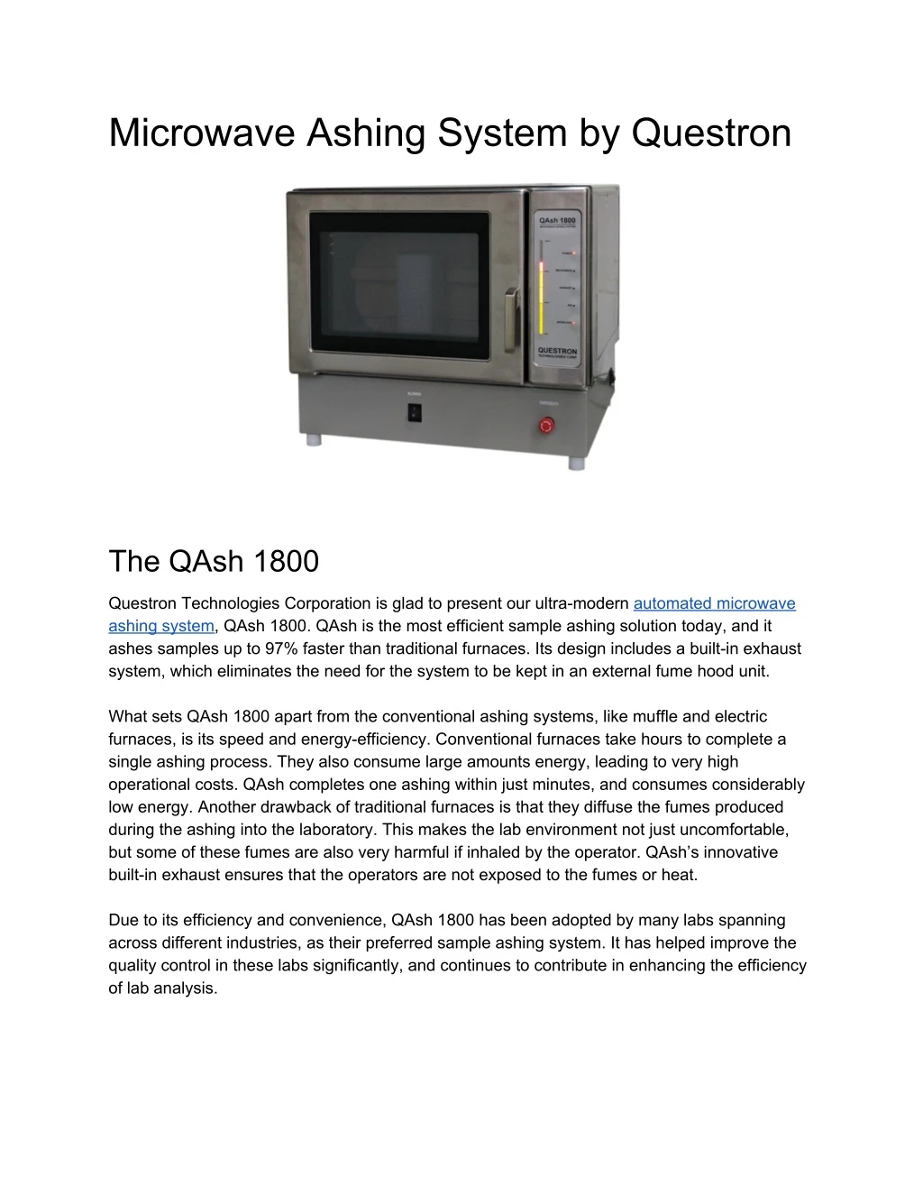 microwave ashing system by questron
