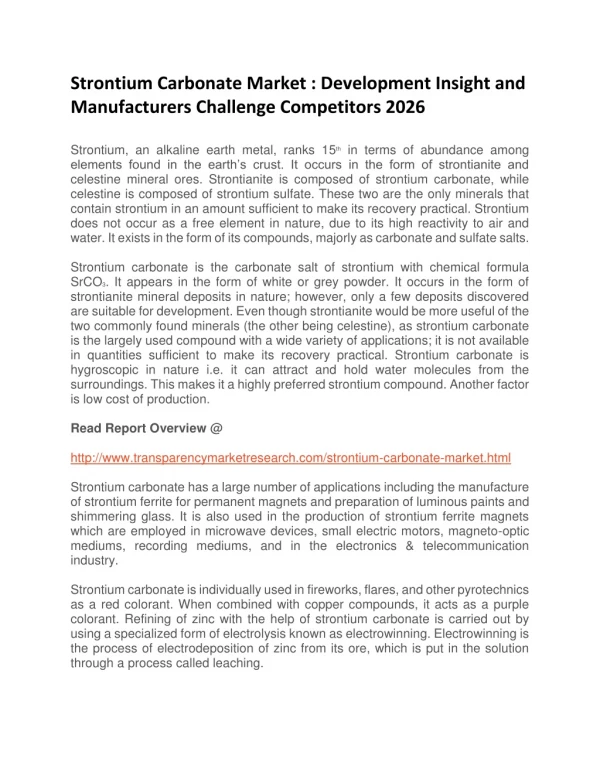 Strontium Carbonate Market : Development Insight and Manufacturers Challenge Competitors 2026