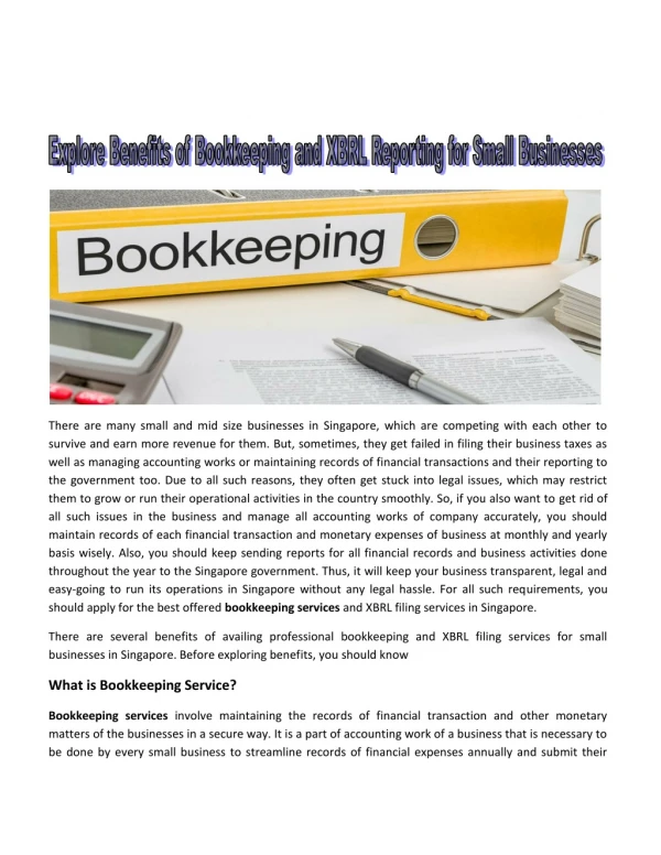Explore Benefits of Bookkeeping Services and XBRL Filing Reporting for Small Businesses