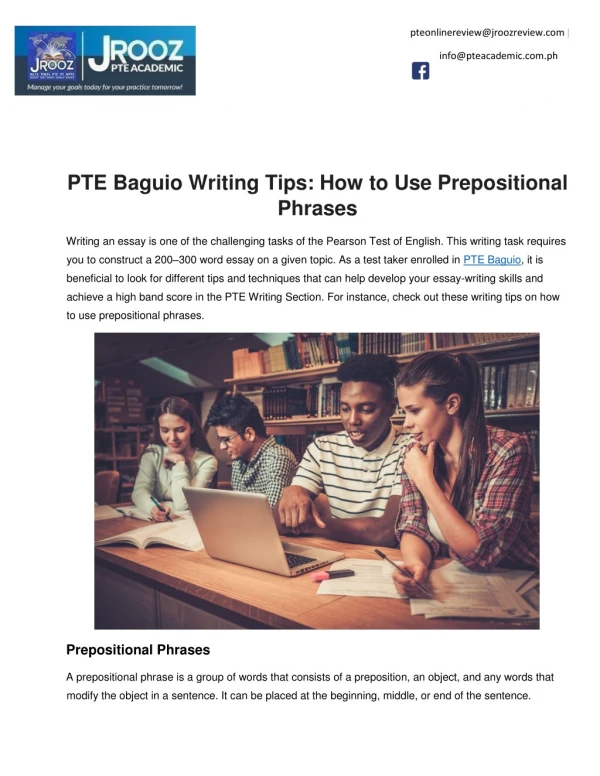 PTE Baguio Writing Tips: How to Use Prepositional Phrases