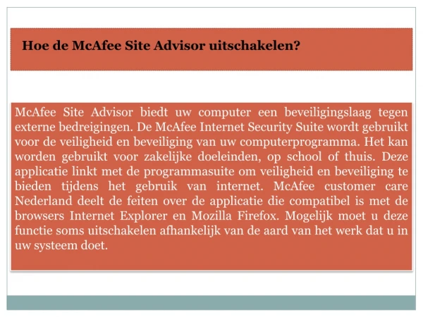 Bel nu McAfee klantenservice Nederland: 31-203697382