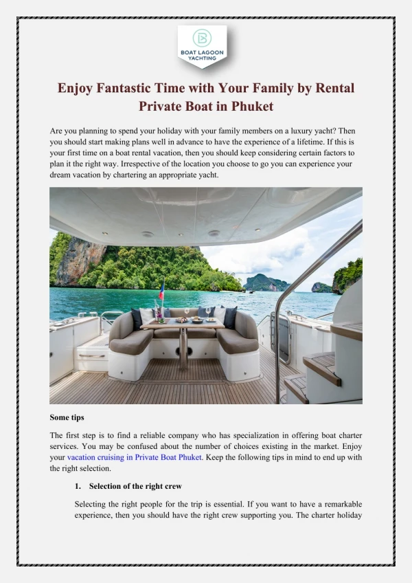 Enjoy Fantastic Time with Your Family by Rental Private Boat in Phuket