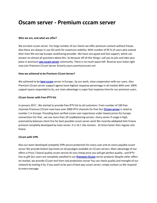 Oscam server - Premium cccam server