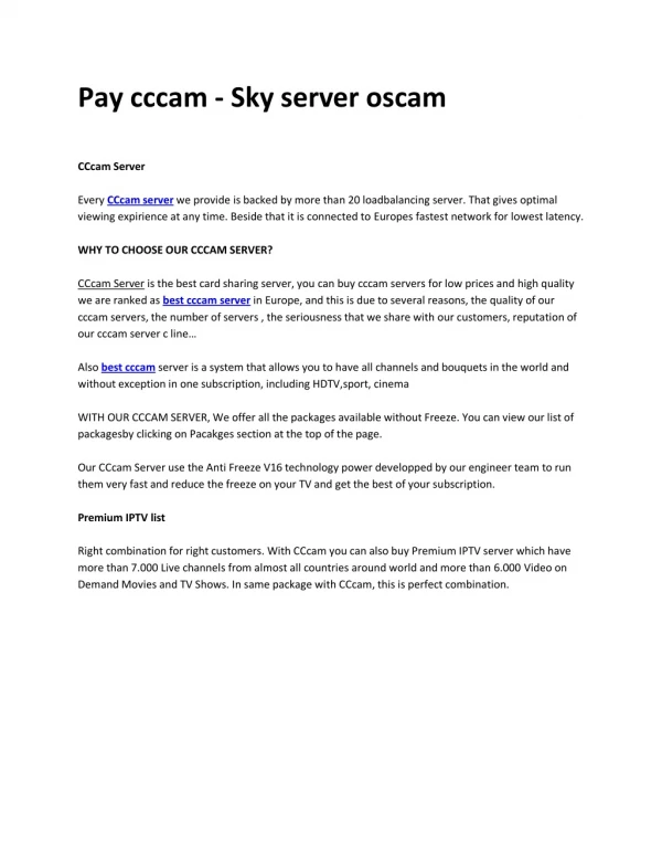 Pay cccam - Sky server oscam