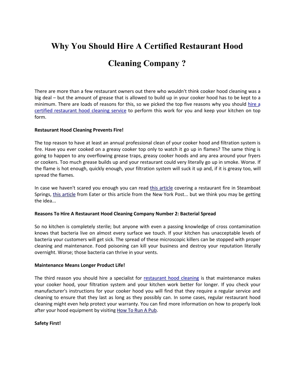 why you should hire a certified restaurant hood