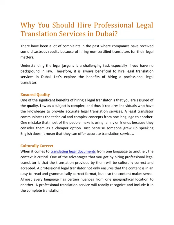 Why You Should Hire Professional Legal Translation Services in Dubai