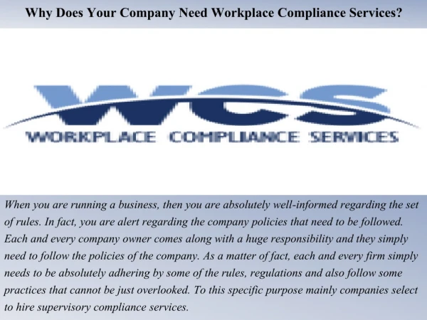 Why Does Your Company Need Workplace Compliance Services?