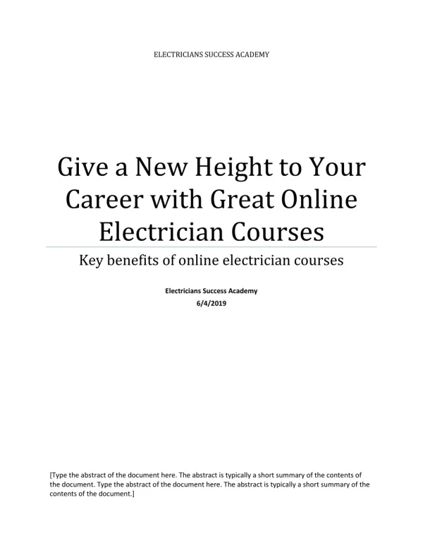Give a New Height to Your Career with Great Online Electrician Courses