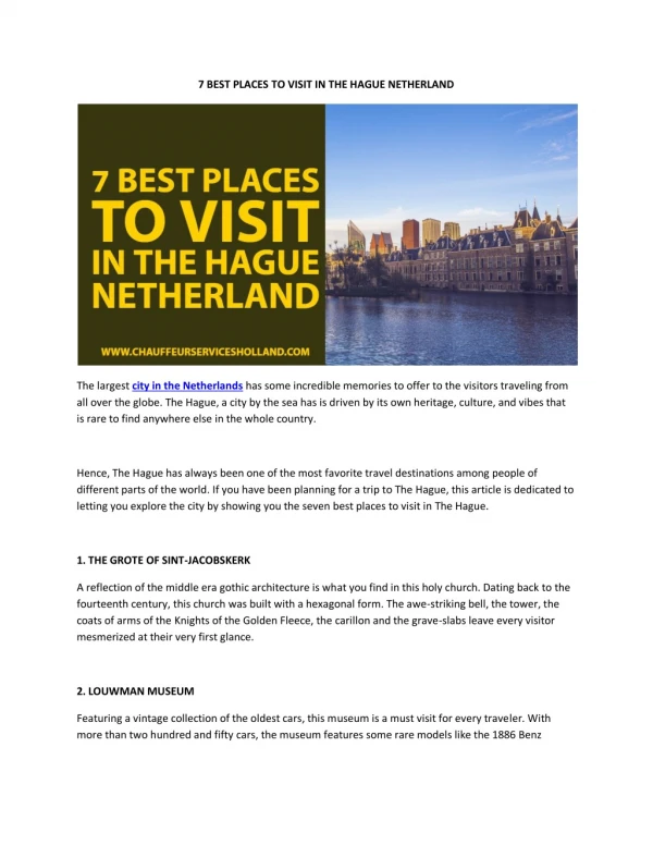 7 BEST PLACES TO VISIT IN THE HAGUE NETHERLAND