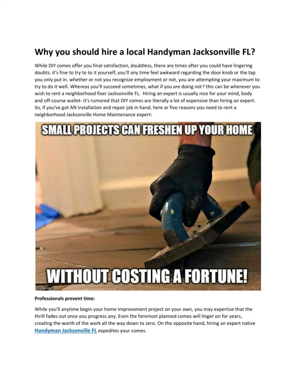 Why you should hire a local Handyman Jacksonville FL?