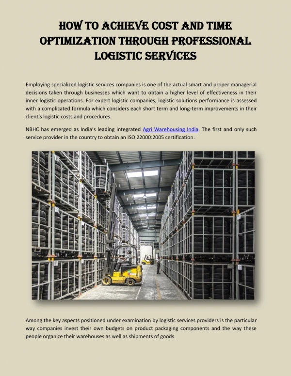 How to Achieve Cost and Time Optimization Through Professional Logistic Services