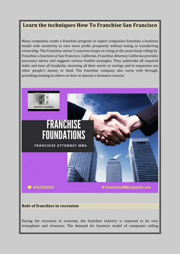 Learn the techniques How To Franchise San Francisco