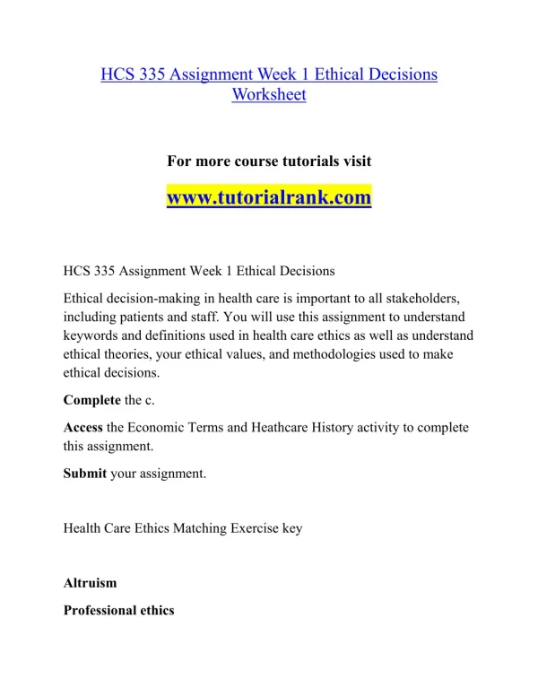 HCS 335 Social Responsibility / tutorialrank.com