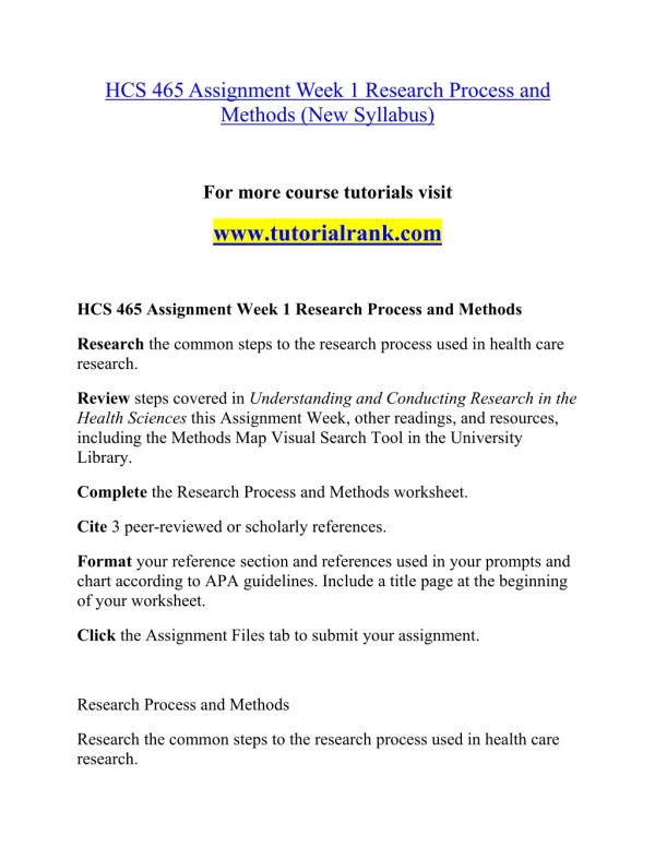 HCS 465 Social Responsibility / tutorialrank.com
