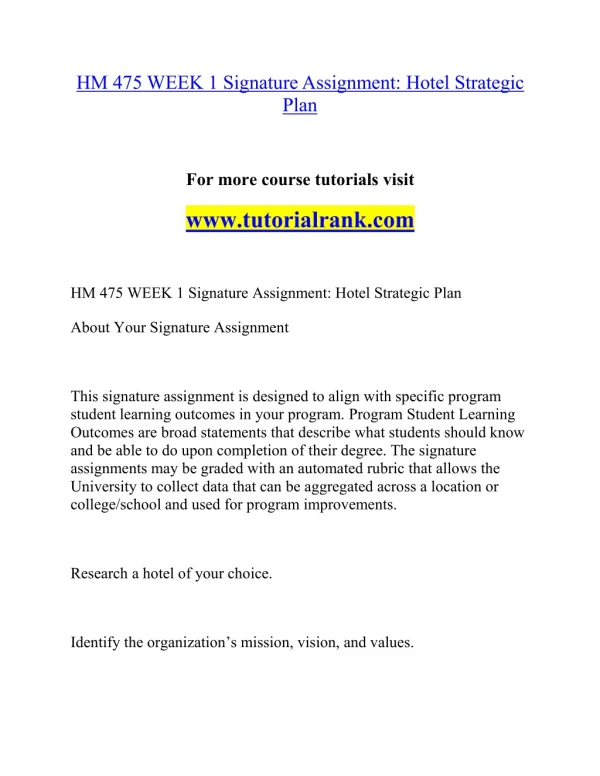 HM 475 Social Responsibility / tutorialrank.com