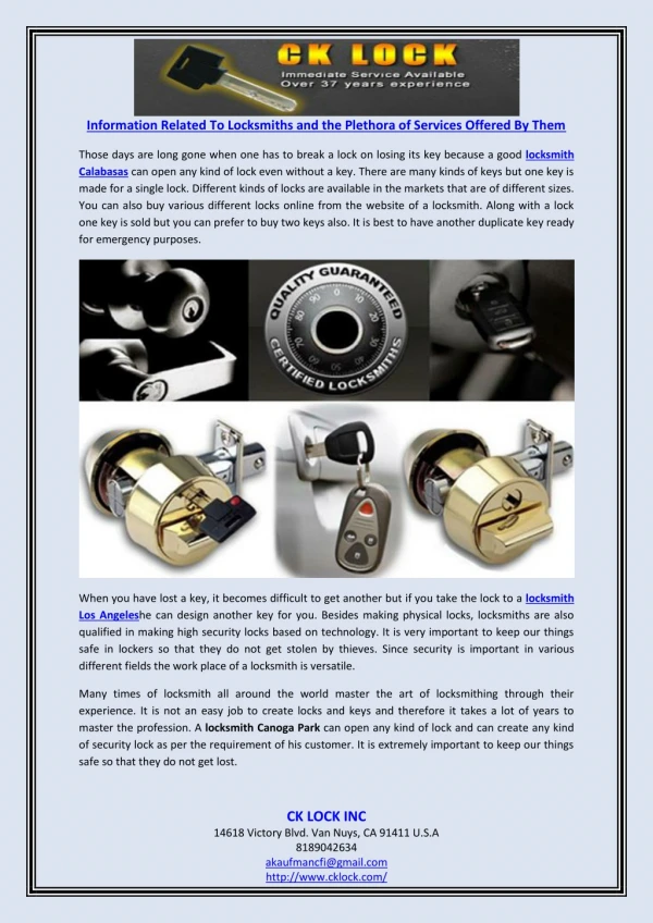 Information Related To Locksmiths and the Plethora of Services Offered By Them
