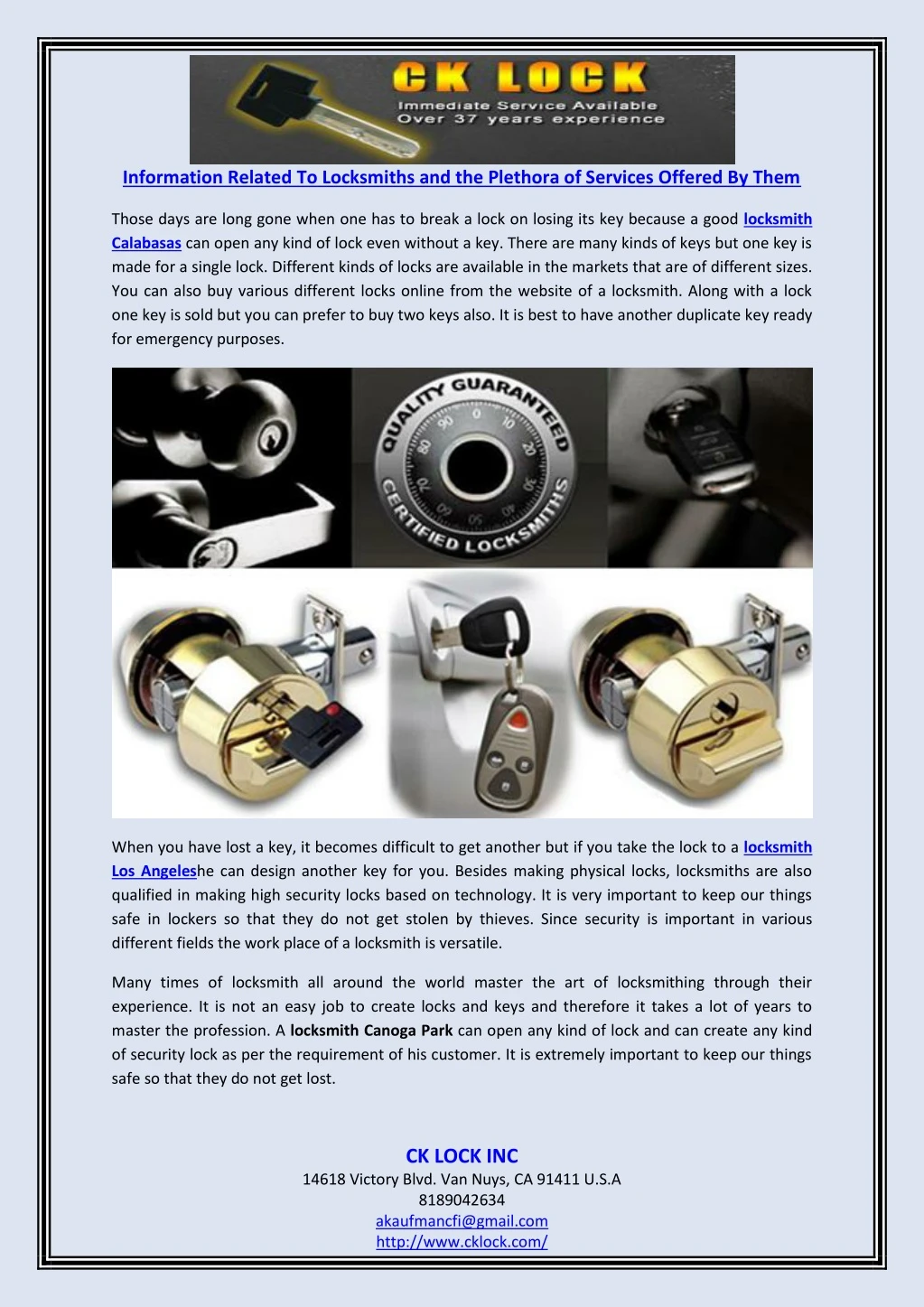 information related to locksmiths