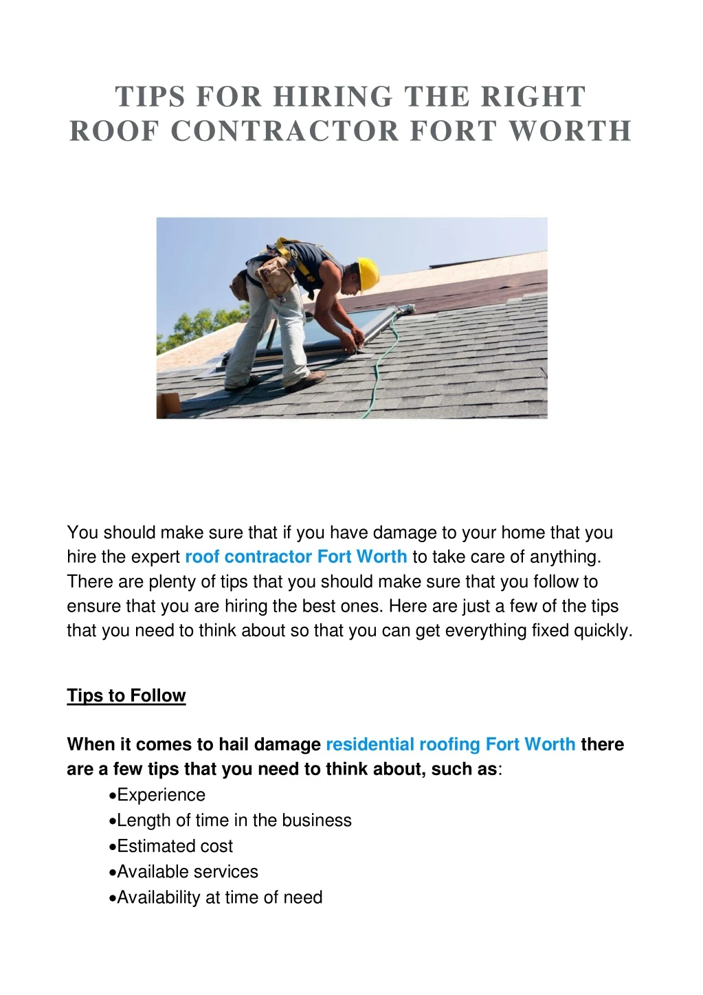 tips for hiring the right roof contractor fort