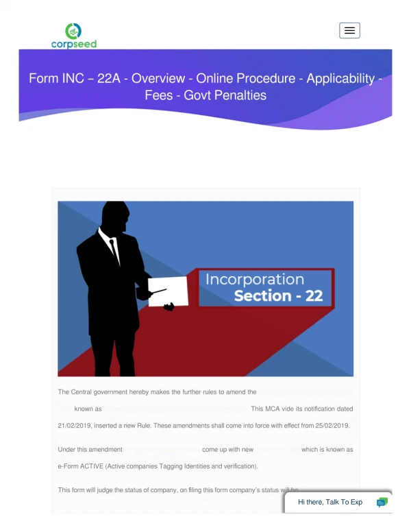 Form INC 22A Overview Online Procedure Applicabilit