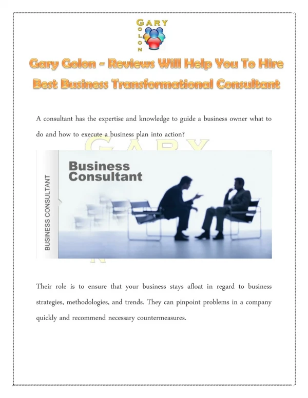 Gary Golon | Reviews Will Help You To Hire Best Business Transformational Consultant