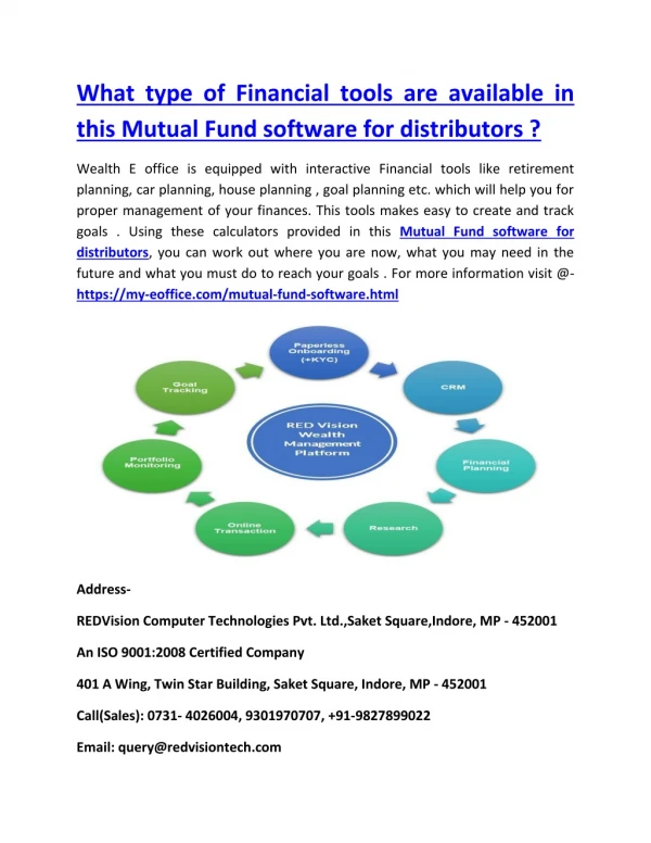 What type of Financial tools are available in this Mutual Fund software for distributors ?
