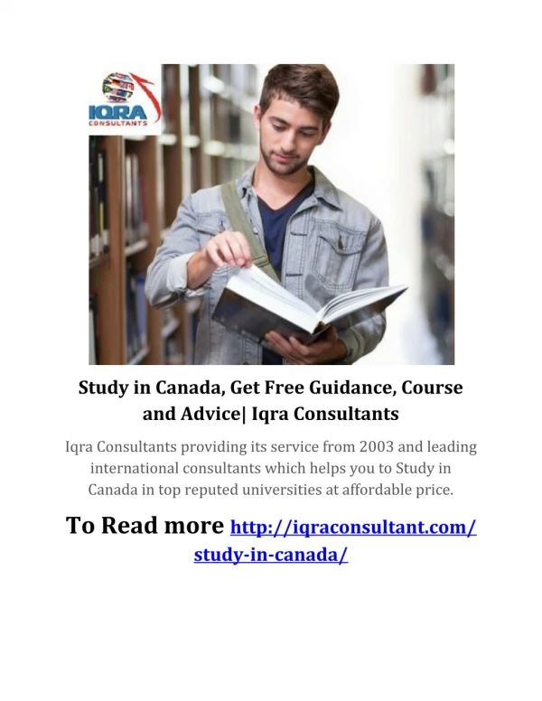 Study in Canada, Get Free Guidance, Course and Advice| Iqra Consultants